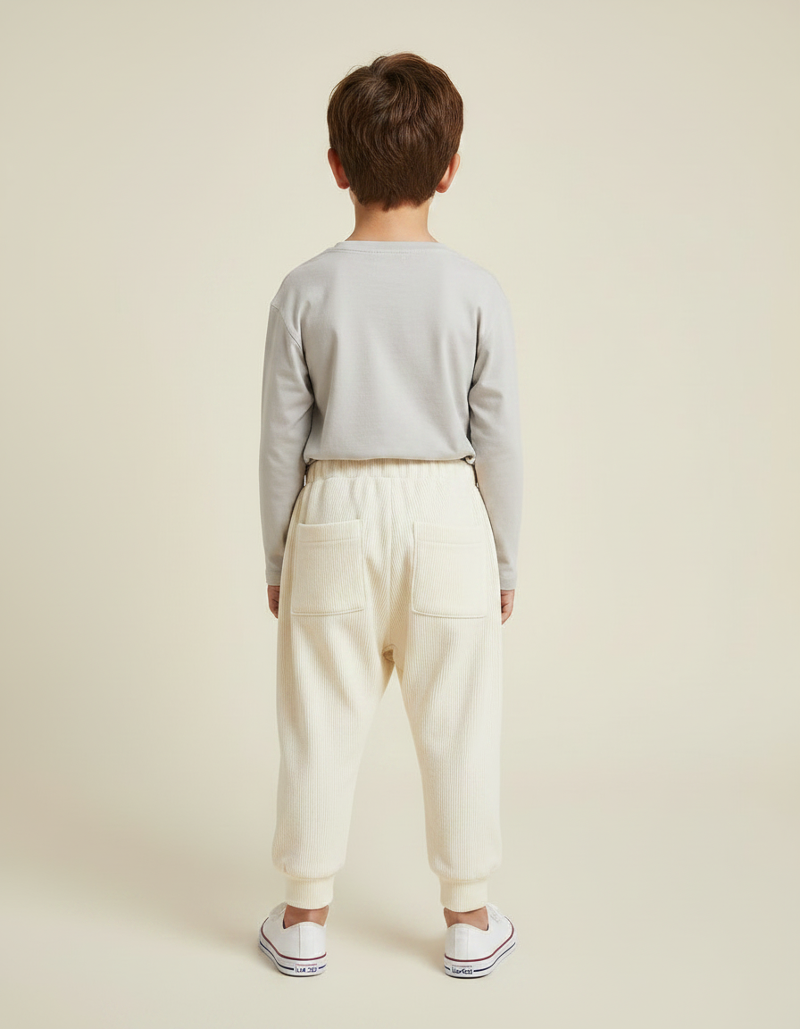 Pantalon Fluide Côtelé Écru Ample Canard Enfant - Beige Cordé - vue 2