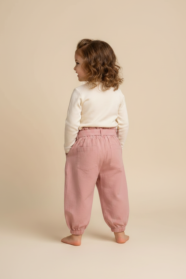 Pantalon Fluide Rose Coton Ample Taille Haute Enfant - vue 2
