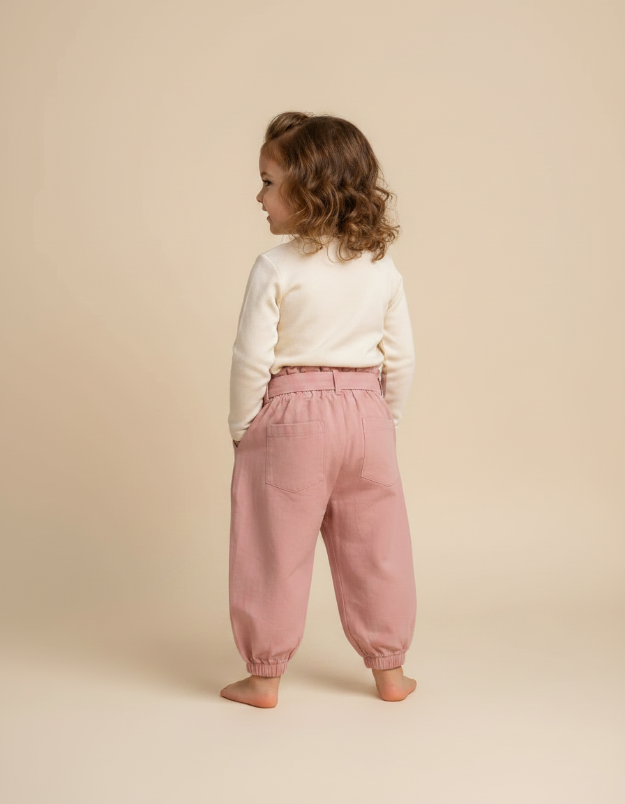 Pantalon Fluide Rose Coton Ample Taille Haute Enfant - vue 2