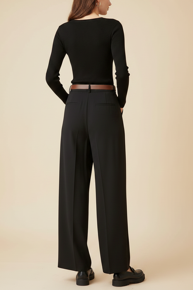Pantalon Fluide Noir Ample Plissé Taille Haute Femme - Viscose - vue 2