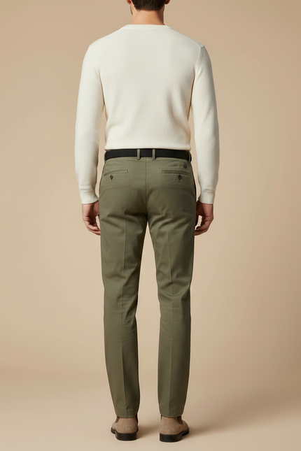 Pantalon Fluide Kaki Coton Droit Élégant Homme - Gabardine - vue 2