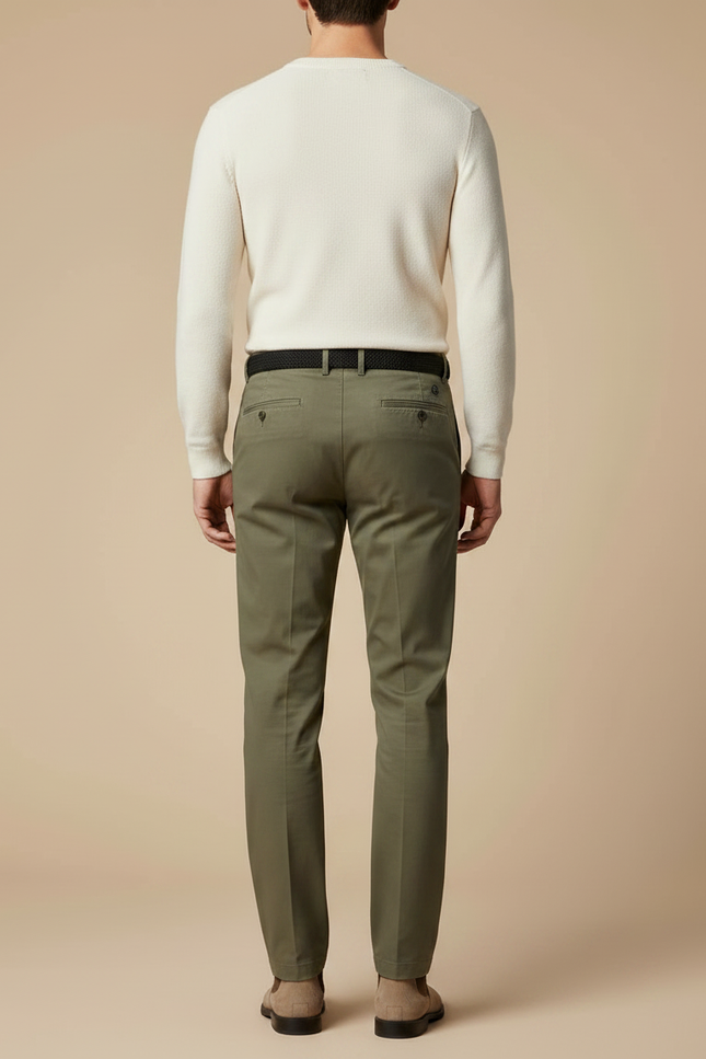 Pantalon Fluide Kaki Coton Droit Élégant Homme - Gabardine - vue 2