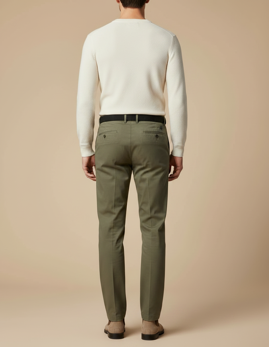 Pantalon Fluide Kaki Coton Droit Élégant Homme - Gabardine - vue 2
