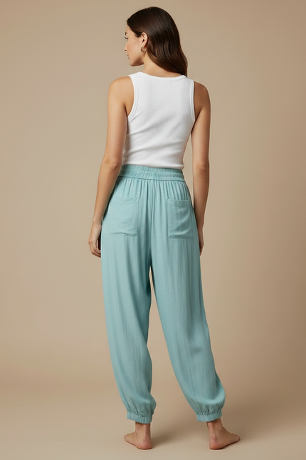 Pantalon Fluide Bleu Ciel Cordon Ample Cheville Casual - Viscose - vue 2