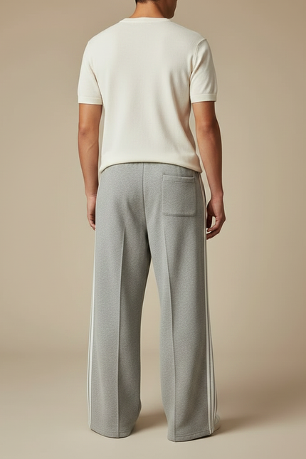 Pantalon Fluide Gris Ample Coton Rayé Décontracté Homme - Molleton - vue 2