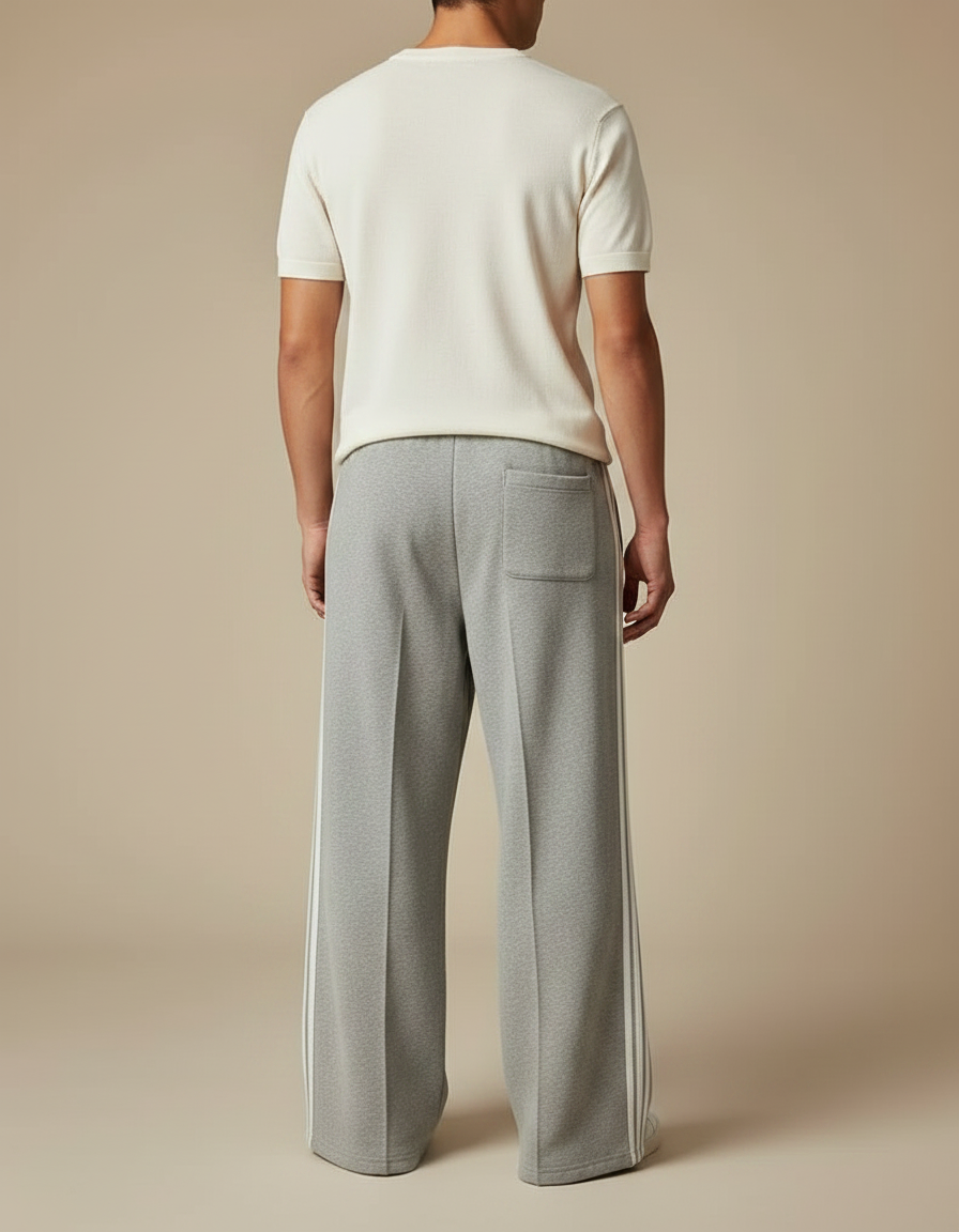 Pantalon Fluide Gris Ample Coton Rayé Décontracté Homme - Molleton - vue 2