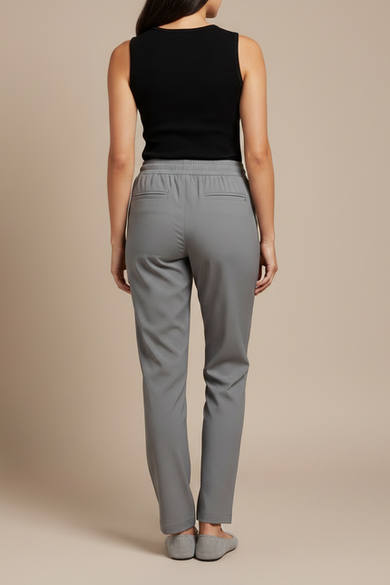Pantalon Fluide Gris Cordon Ample Confortable - Polyester - vue 2