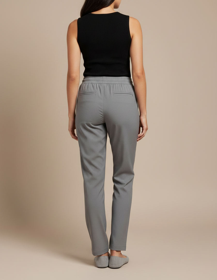 Pantalon Fluide Gris Cordon Ample Confortable - Polyester - vue 2