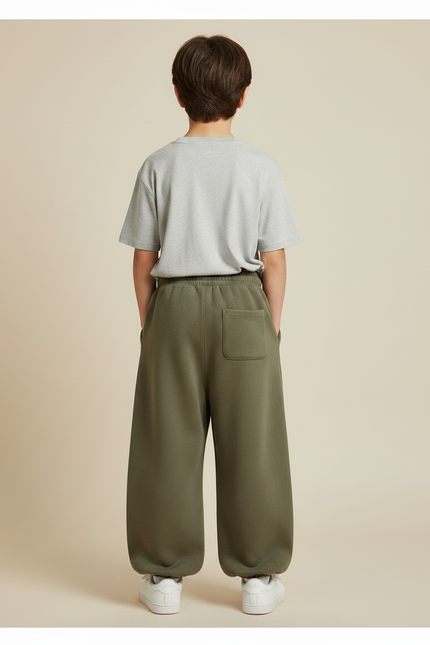 Pantalon Fluide Vert Ample Molletonné Décontracté Garçon - Kaki - vue 2