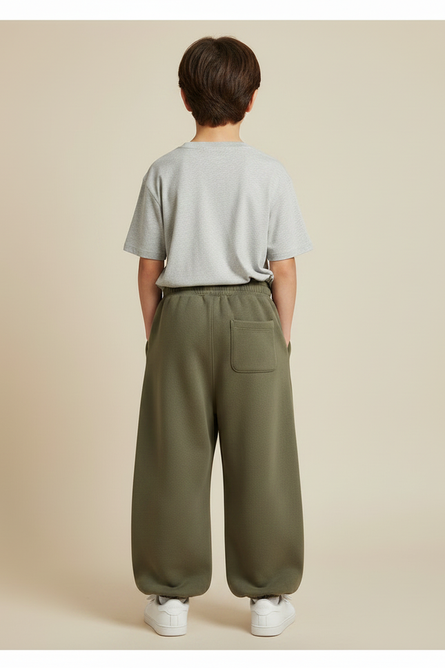 Pantalon Fluide Vert Ample Molletonné Décontracté Garçon - Kaki - vue 2