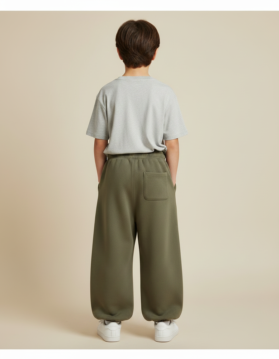 Pantalon Fluide Vert Ample Molletonné Décontracté Garçon - Kaki - vue 2
