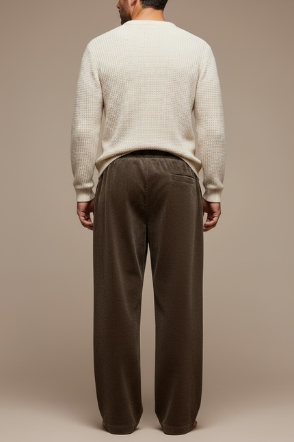 Pantalon Fluide Côtelé Marron Décontracté Homme Ample - Cordé - vue 2