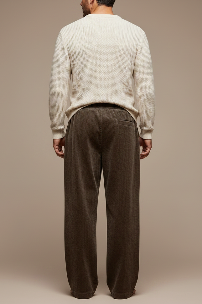 Pantalon Fluide Côtelé Marron Décontracté Homme Ample - Cordé - vue 2
