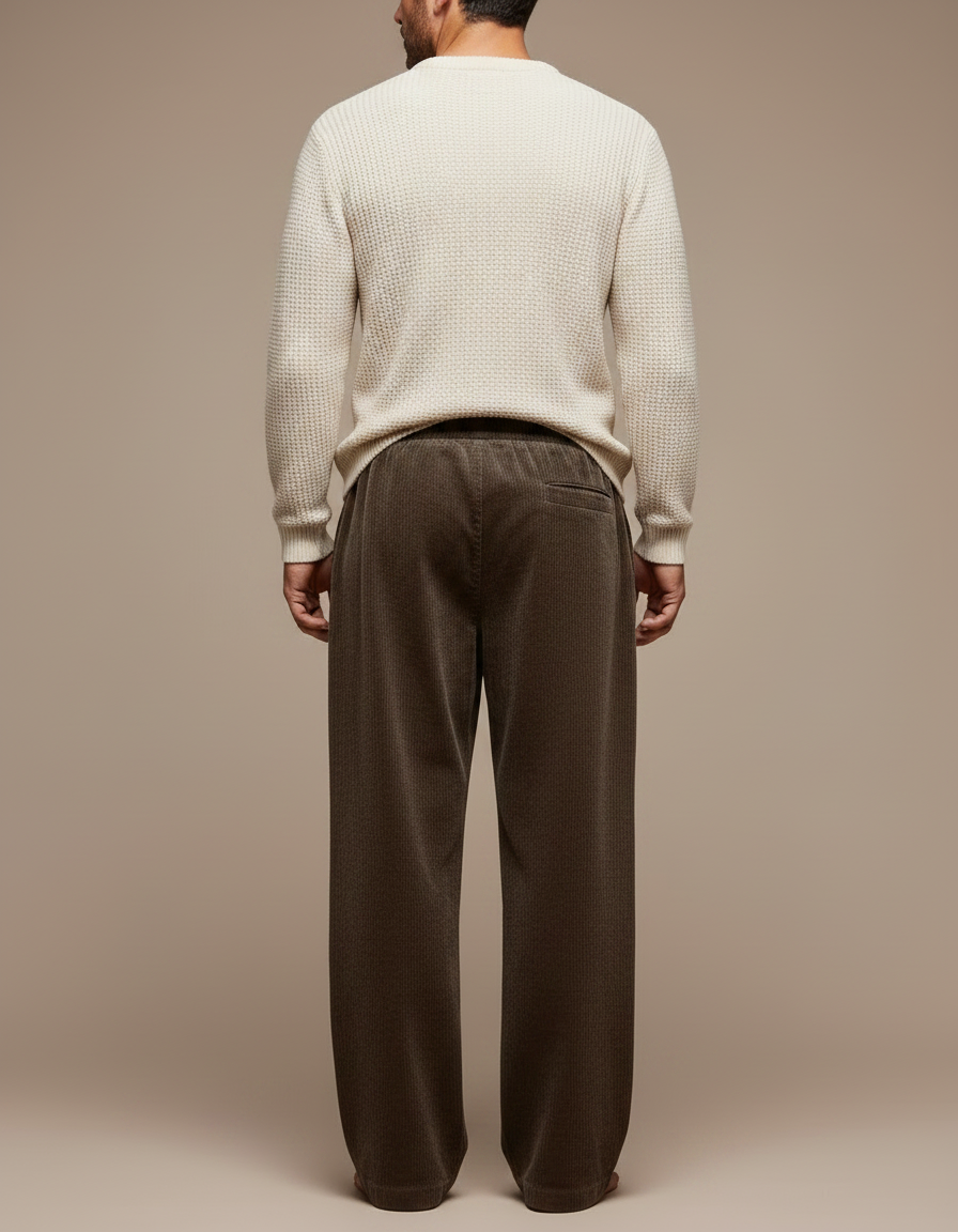 Pantalon Fluide Côtelé Marron Décontracté Homme Ample - Cordé - vue 2