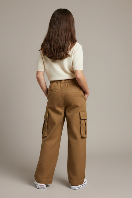 Pantalon Fluide Cargo Marron Ample Coton Enfant - vue 2