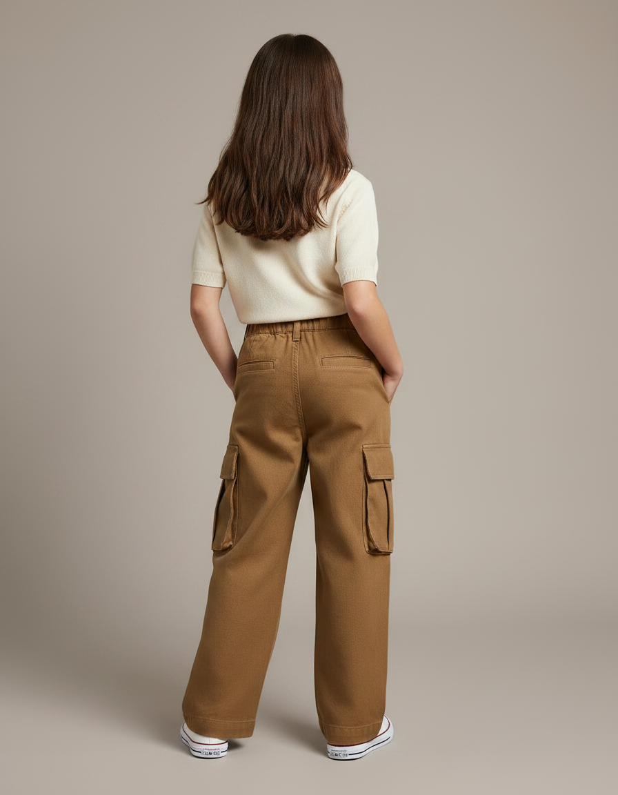 Pantalon Fluide Cargo Marron Ample Coton Enfant - vue 2