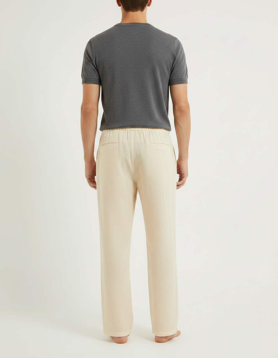 Pantalon Fluide Beige Coton Ample Confortable Décontracté - Lin - vue 2
