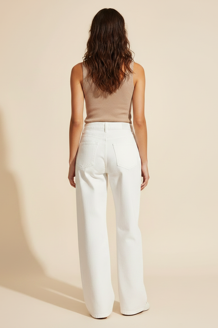 Pantalon Fluide Blanc Ample Taille Haute Décontracté Femme - Jean - vue 2