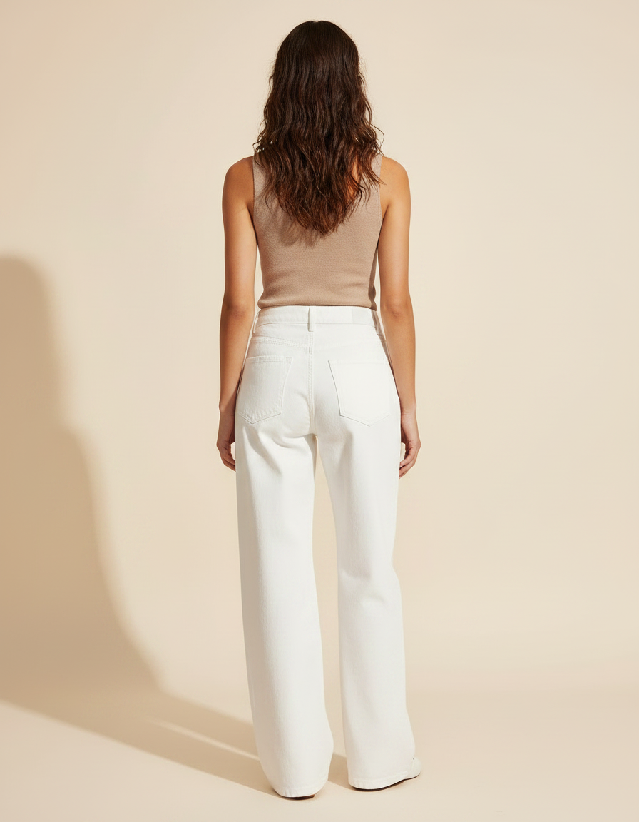 Pantalon Fluide Blanc Ample Taille Haute Décontracté Femme - Jean - vue 2