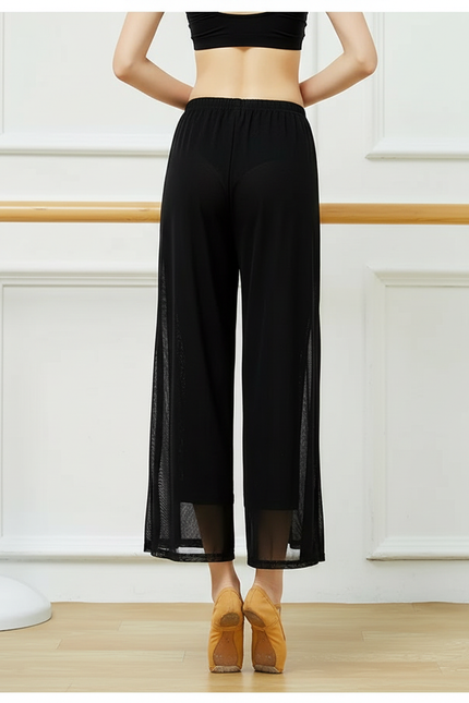 Pantalon Fluide Noir Maille Transparent Ample Danse Yoga