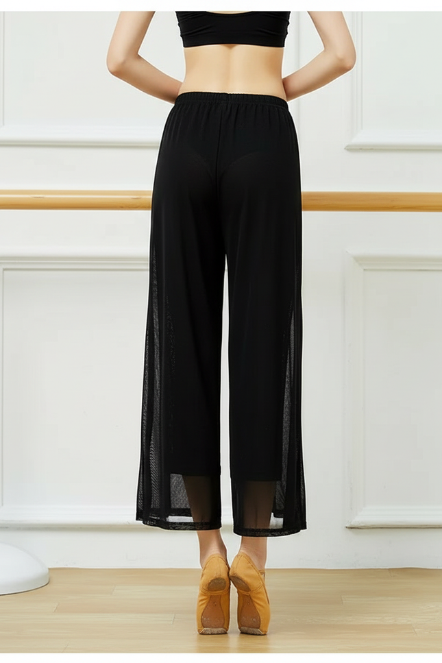 Pantalon Fluide Noir Maille Transparent Ample Danse Yoga