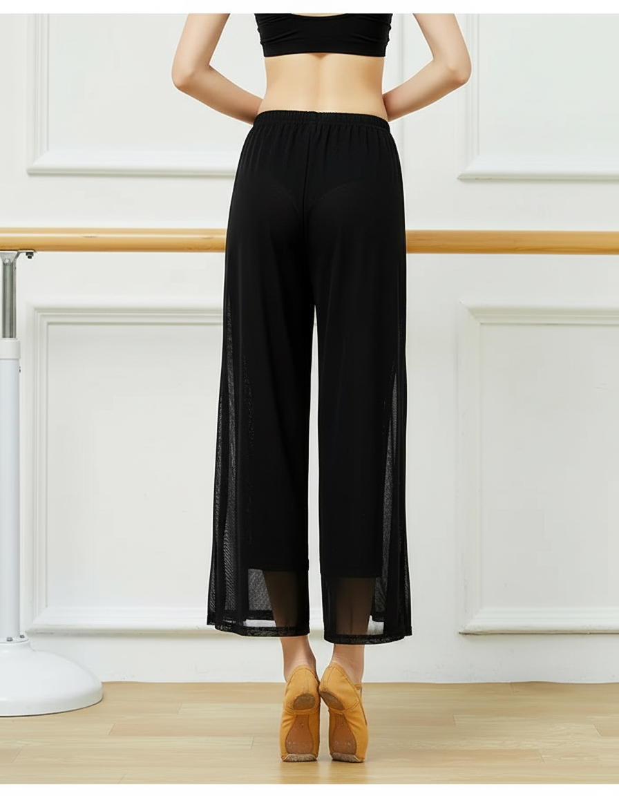 Pantalon Fluide Noir Maille Transparent Ample Danse Yoga