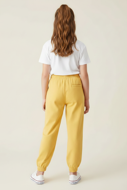 Pantalon Fluide Jaune Ample Coton Taille Élastiquée - vue 2