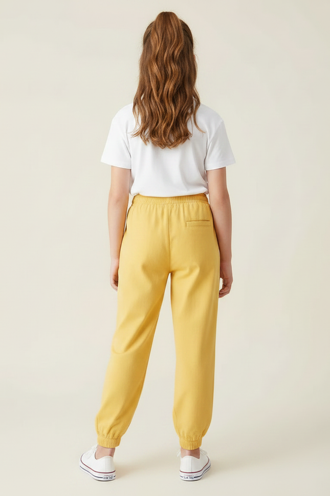 Pantalon Fluide Jaune Ample Coton Taille Élastiquée - vue 2