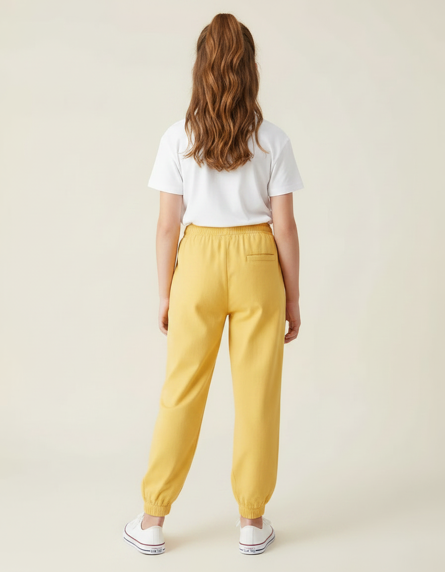 Pantalon Fluide Jaune Ample Coton Taille Élastiquée - vue 2