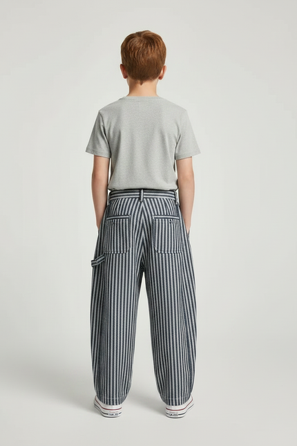 Pantalon Fluide Rayé Ample Décontracté Garçon Coton - Imprimé - vue 2