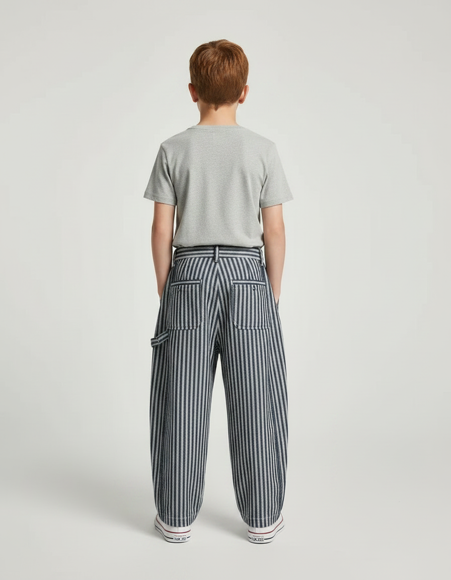 Pantalon Fluide Rayé Ample Décontracté Garçon Coton - Imprimé - vue 2