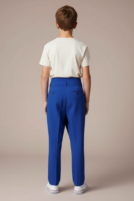 Pantalon Fluide Bleu Asymétrique Ceinturé Élégant Garçon - Polyester - vue 2