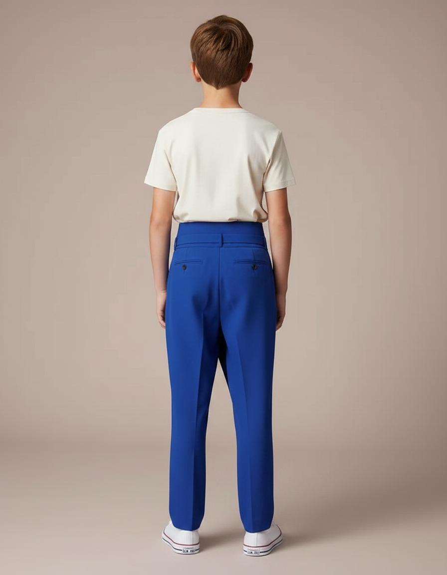 Pantalon Fluide Bleu Asymétrique Ceinturé Élégant Garçon - Polyester - vue 2
