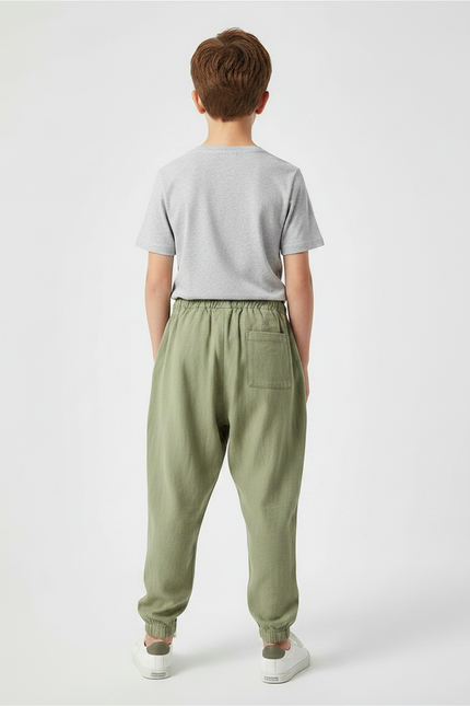 Pantalon Fluide Vert Kaki Ample Coton Lin Enfant - vue 2