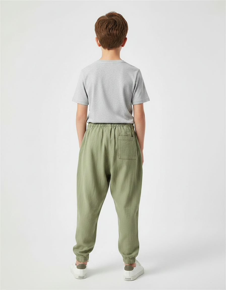 Pantalon Fluide Vert Kaki Ample Coton Lin Enfant - vue 2