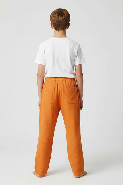 Pantalon Fluide Orange Ample Visage Rigolo Enfant - Lin - vue 2