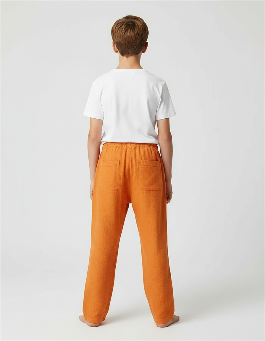 Pantalon Fluide Orange Ample Visage Rigolo Enfant - Lin - vue 2