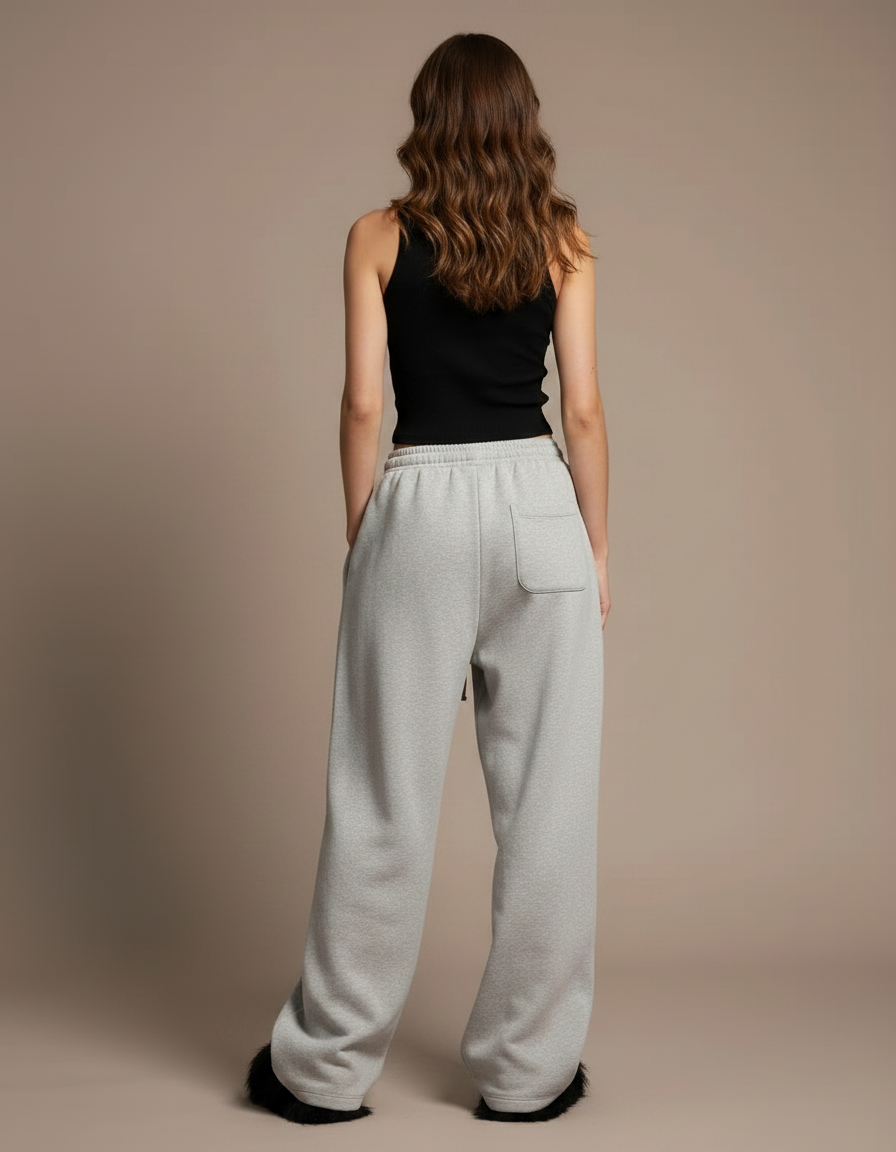 Pantalon Fluide Gris Ample Confortable Décontracté Femme - Molleton - vue 2