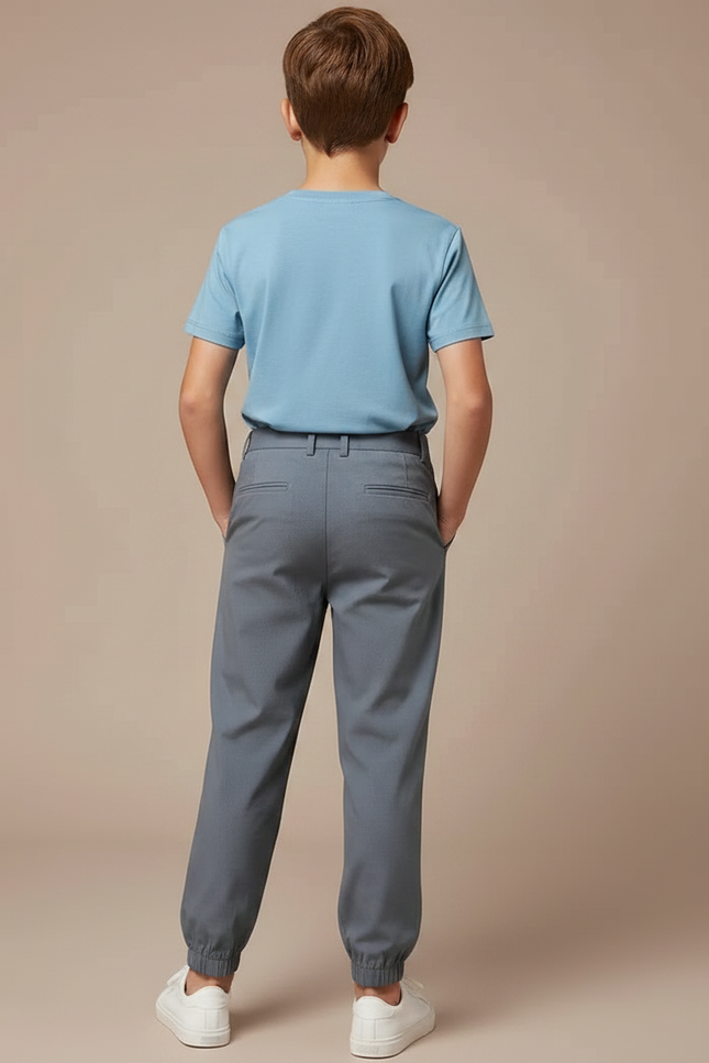Pantalon Fluide Gris Coton Décontracté Élastiqué Garçon - vue 2