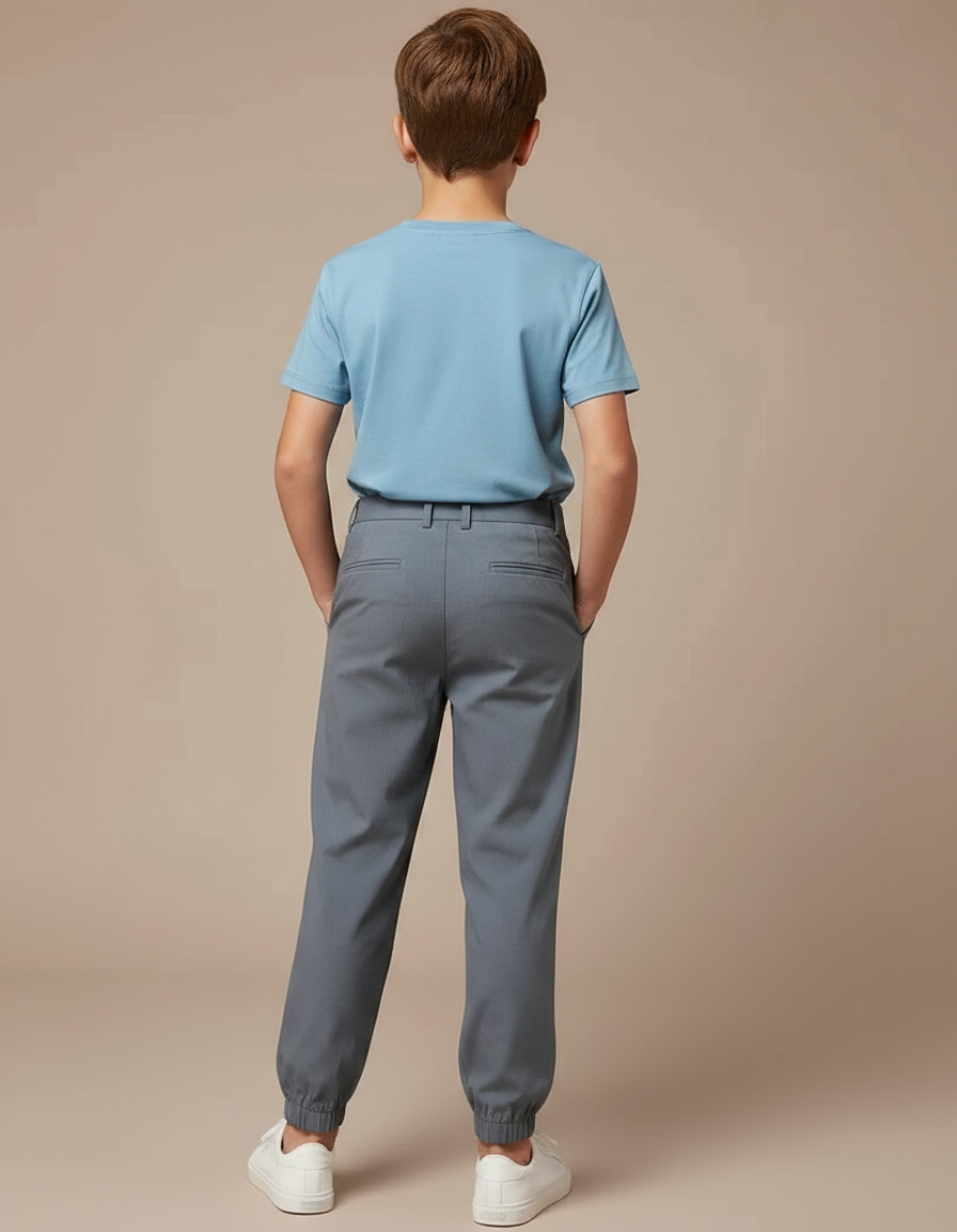 Pantalon Fluide Gris Coton Décontracté Élastiqué Garçon - vue 2