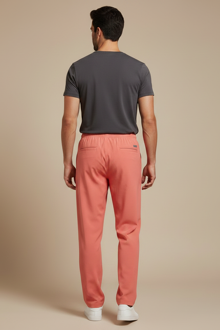 Pantalon Fluide Corail Homme Droit Décontracté - Rose Viscose - vue 2