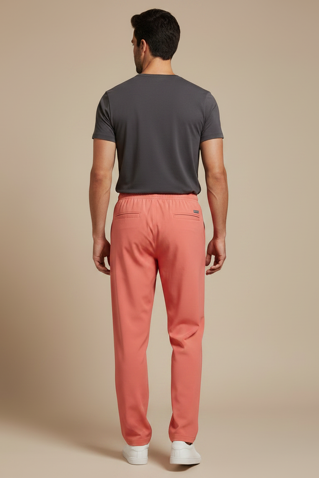 Pantalon Fluide Corail Homme Droit Décontracté - Rose Viscose - vue 2