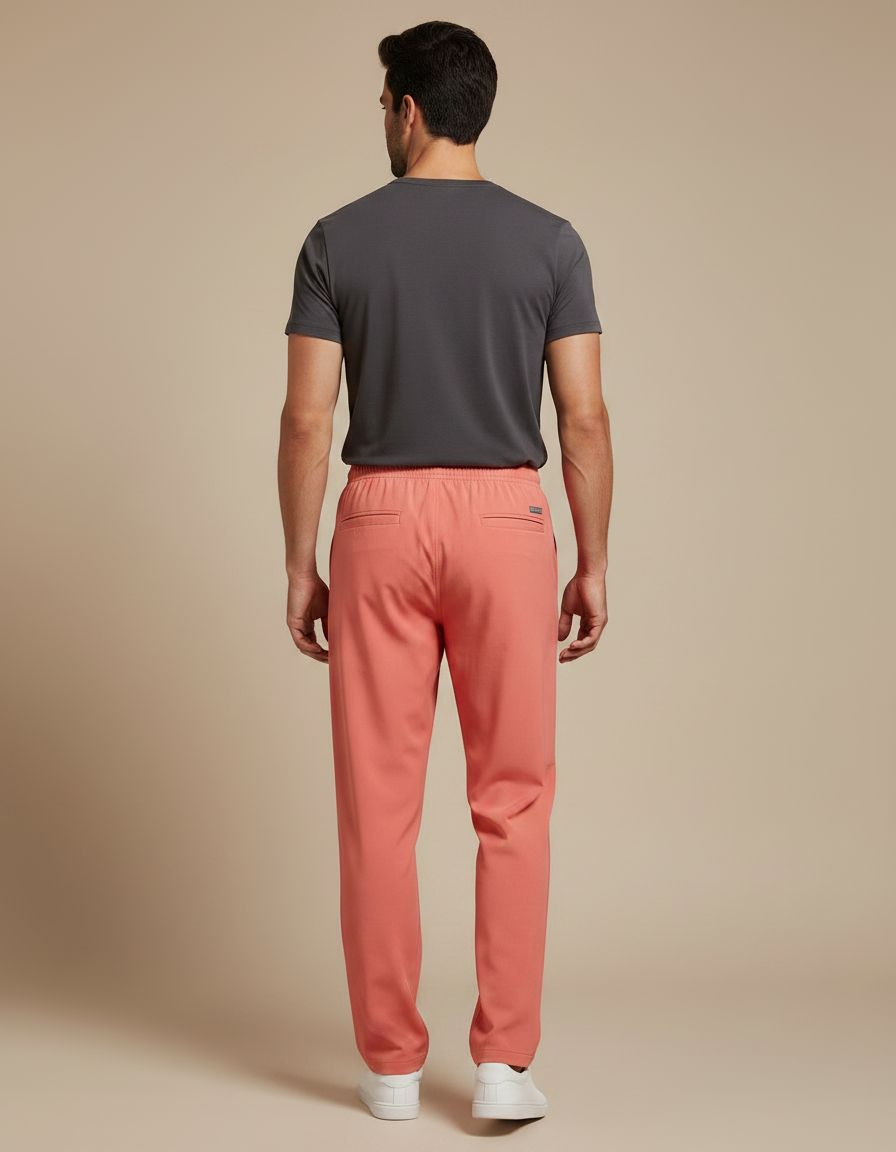 Pantalon Fluide Corail Homme Droit Décontracté - Rose Viscose - vue 2