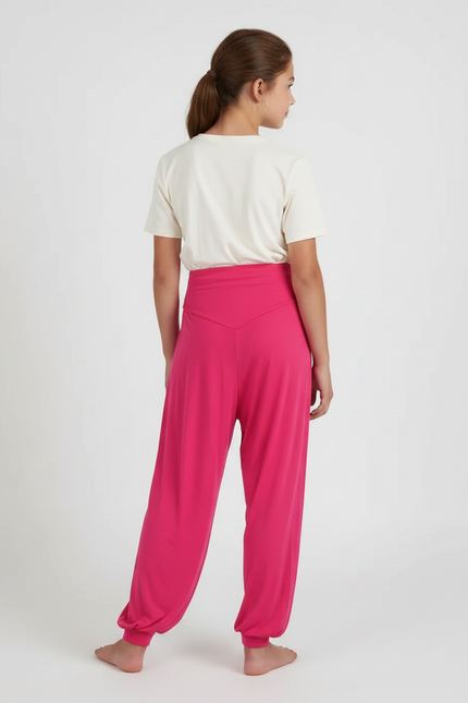 Pantalon Fluide Fuschia Ample Harem Yoga Fille - Rose Viscose - vue 2