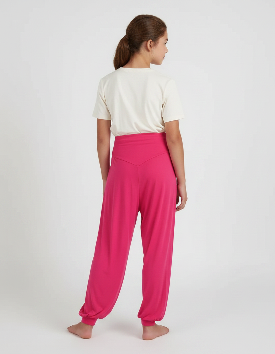 Pantalon Fluide Fuschia Ample Harem Yoga Fille - Rose Viscose - vue 2
