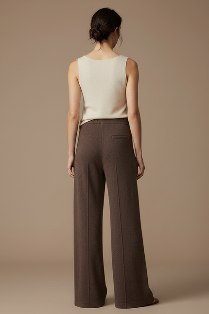 Pantalon Fluide Marron Tricot Ample Cordon Femme - Maille - vue 2