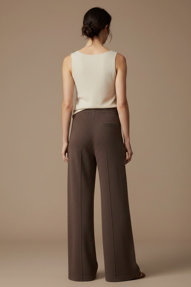 Pantalon Fluide Marron Tricot Ample Cordon Femme - Maille - vue 2