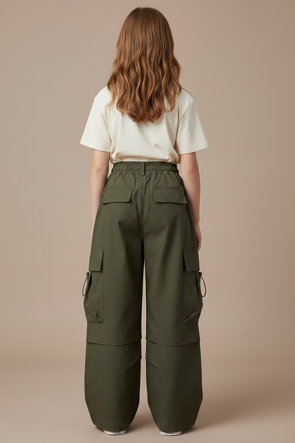 Pantalon Fluide Kaki Ample Cargo Fille Streetwear - Gabardine - vue 2