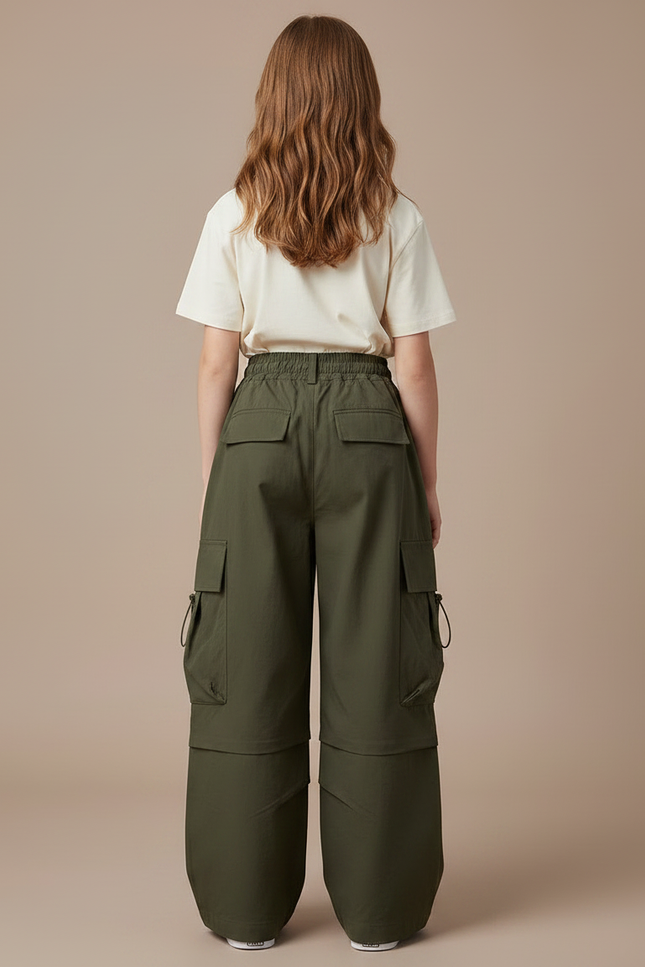 Pantalon Fluide Kaki Ample Cargo Fille Streetwear - Gabardine - vue 2