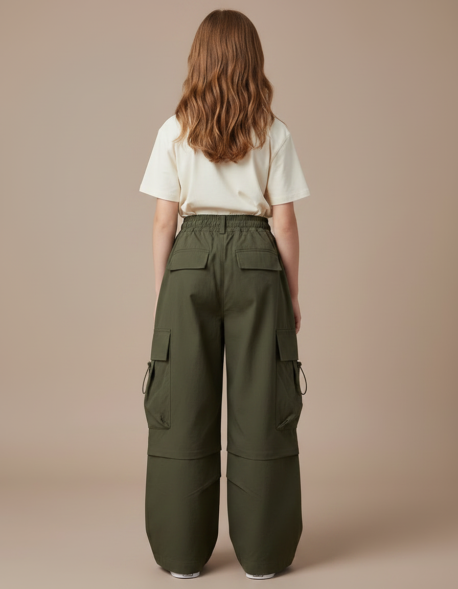 Pantalon Fluide Kaki Ample Cargo Fille Streetwear - Gabardine - vue 2